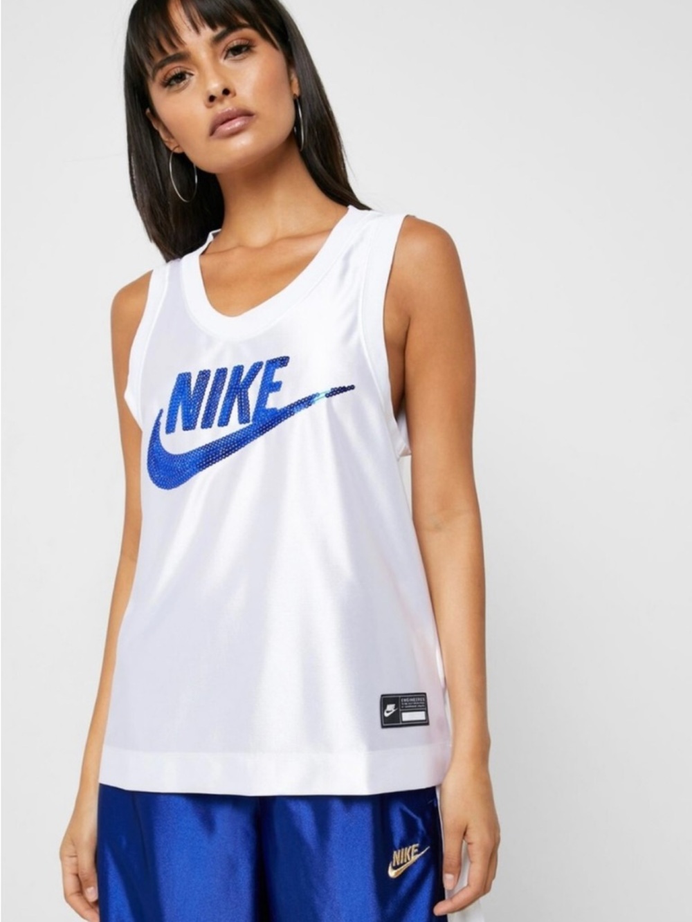 Nike Icon Clash White Tank Top Blue Sequin Logo NWT XL Streetwear